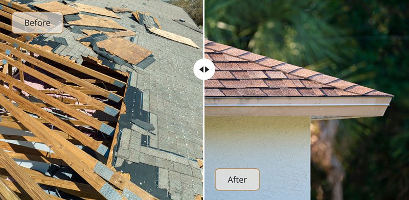 Before and after view of a roof tile repair